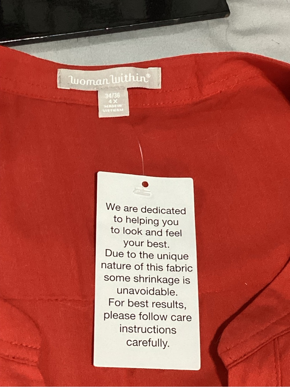 Woman Within Bright Red Tunic Top with V-Neck